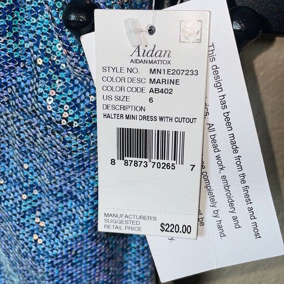 AIDAN MATTOX Sequined Tulle Halter Mini Dress size 6 NWT Cutout Sheath Cocktail - Picture 11 of 11